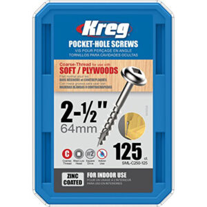 Kreg Pocket-Hole Screws 64 mm, Zinc Coated, Maxi-Loc, Coarse Thread, 125 piece  SML-C250-125-INT