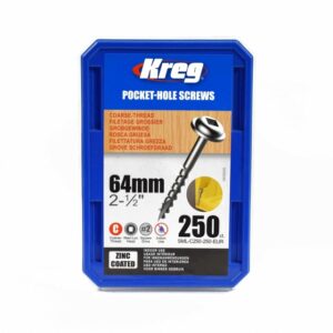 Kreg Pocket-Hole Screws 64 mm, Zinc Coated, Maxi-Loc, Coarse Thread, 250 piece