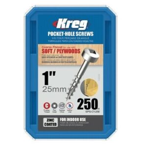 Kreg Pocket-Hole Screws 25 mm, Zinc Coated, Pan-Head, Coarse Thread, 250 piece SPS-C1-250-INT