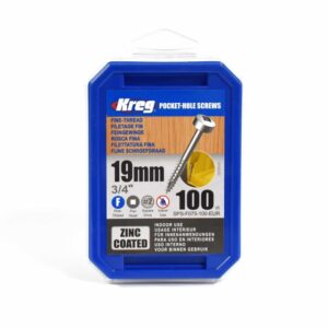 Kreg Pocket-Hole Screws 19 mm, Zinc Coated, Pan-Head, Fine Thread, 100 piece