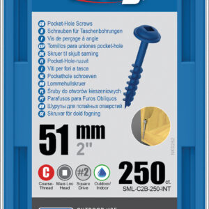 Kreg Pocket-Hole Screws 51 mm, Blue-Kote?, Maxi-Loc, Coarse Thread, 250 piece  SML-C2B-250-INT